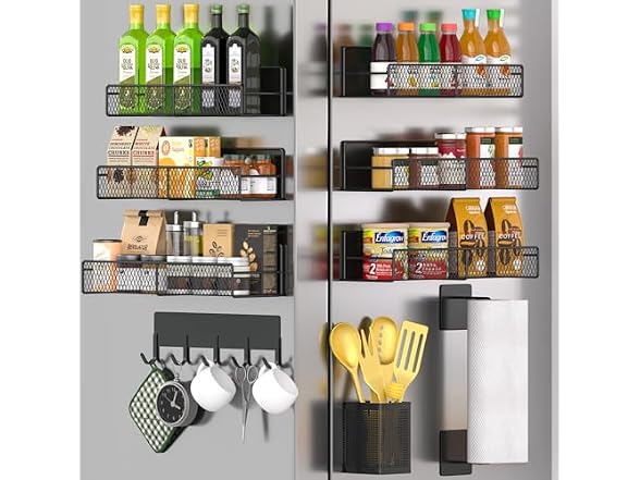 Magnetic Spice Rack for Refrigerator, 10 Pack Black