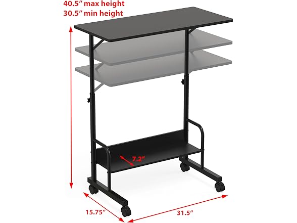 SHW 30.5" to 40.5" Height Adjustable Mobile Standing Desk - Gallery 3