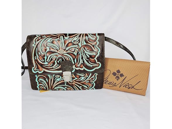 Patricia Nash WOMEN'S TOOLED COLLECTION LAURENTINA MEDIUM LEATHER CROSSBODY BAG PURSE