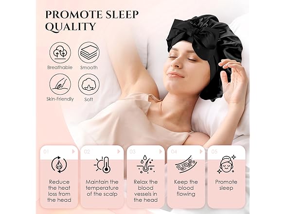 Reversible Satin Bonnet for Sleeping Women (Black + Red)