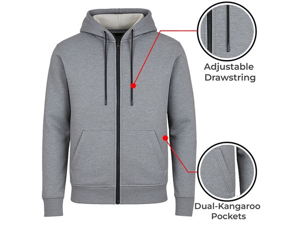 3Pk Mens Heavyweight Fleece-Lined Tech Zip Hoodie