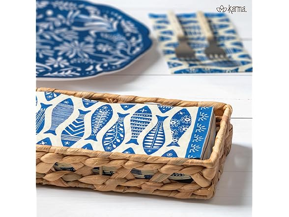  Woven Napkin Holder with Paper Napkin Set, Shells