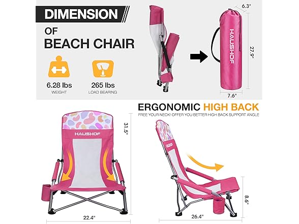 HAUSHOF 2-Pack High Back Beach Chairs
