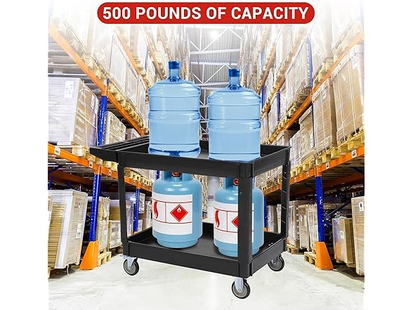 Utility Service Cart with Wheels and Two Trays