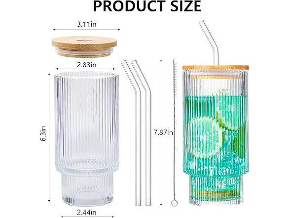 POYDORA 16 OZ Glass Cups with Lids