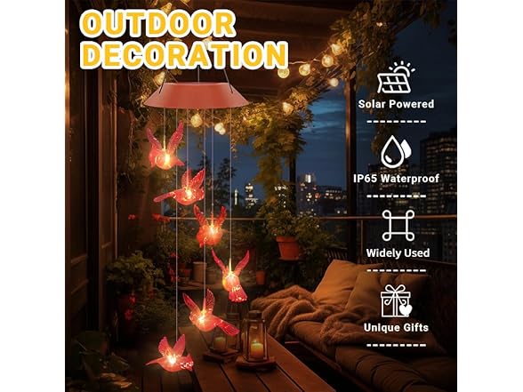 Solar Cardinal Bird Wind Chimes Outdoor