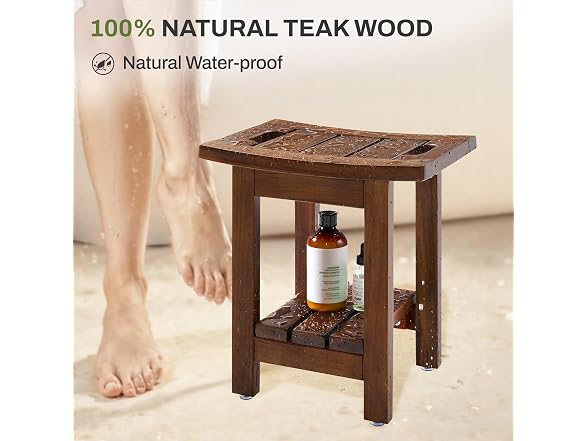 14" Waterproof Brown Teak Shower Stool