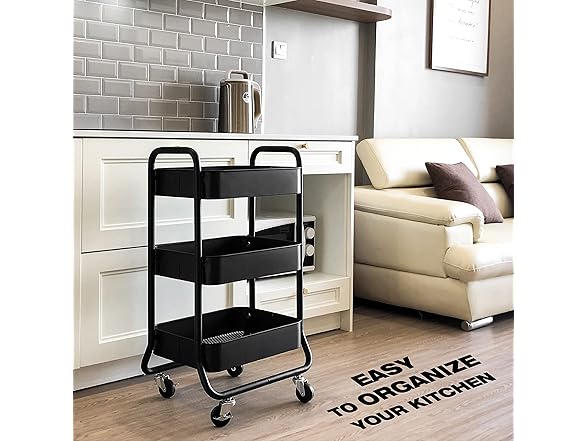 HOMESTEAD 3-Tier Rolling Cart - Heavy Duty, Black