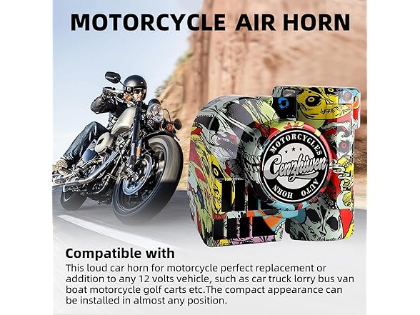 Cenzhiwen Motorcycle Air Horn Kit 12V Multicolor