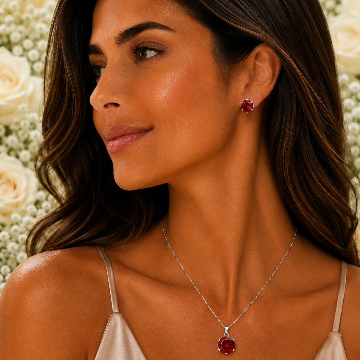 Red Stone Necklace & Earring Set - Gallery 6