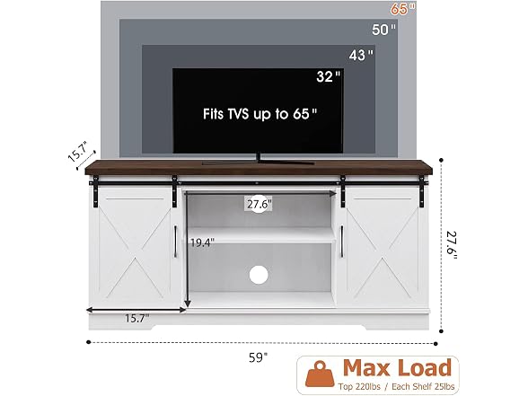 IDEALHOUSE 65" Farmhouse TV Stand, White - Gallery 2