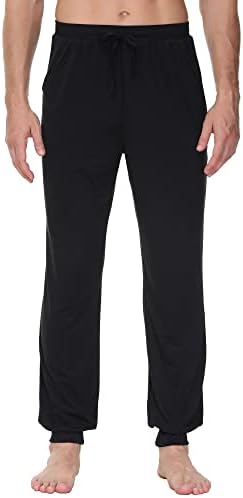 INK+IVY Men Sleepwear Pajama Bottom Sporty Sweatpants, Cuffed Jogger Soft Sueded Jersey, Loungewear Drawstring Trouser with Pockets, Black, Medium