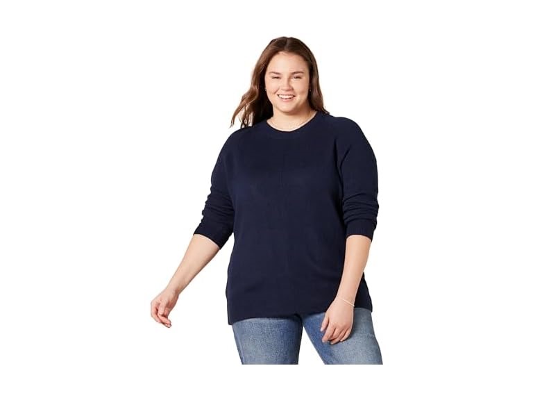 Amazon Essentials Women's Regular-Fit Soft Touch Long-Sleeve Crewneck Sweater, Navy, Small