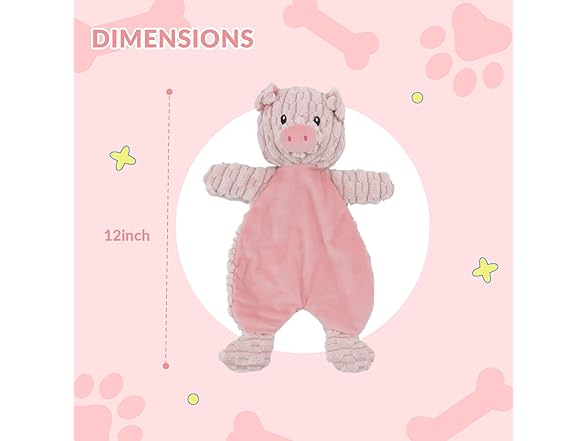Linzy Plush Flat Crinklez Pig Dog Toy, S