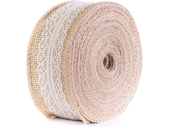 HUJI Natural Jute Burlap with Lace Ribbon