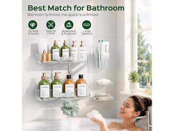 HAMITOR 5 Piece Adhesive Shower Caddy