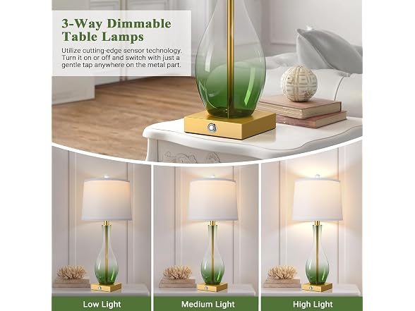 WIHTU Glass Table Lamps, Green
