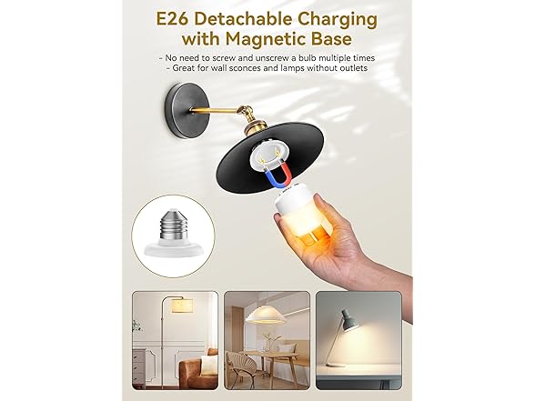 Minetom E26 Rechargeable Light Bulbs 4 Pack