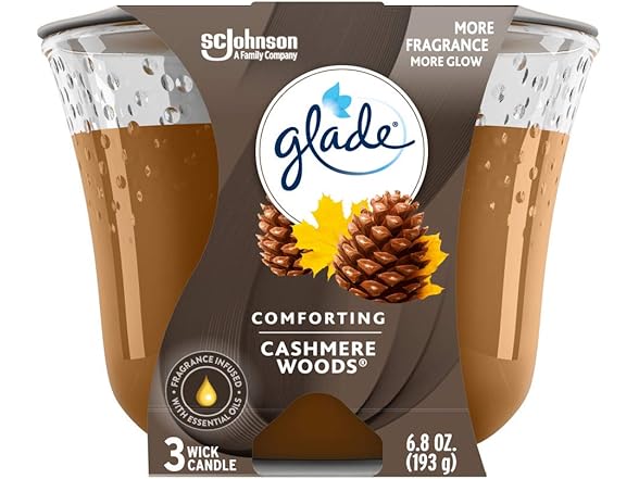 Glade Cashmere Woods 3-Wick Candle, 3 Ct