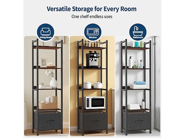 Whitmor 5-Tier Bookshelf with Drawer