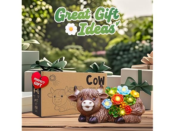 Highland Cow Solar LED Garden Statue 2pk