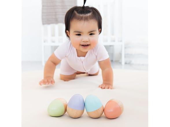 Pearhead Wooden Egg Shaker Baby Toy Set