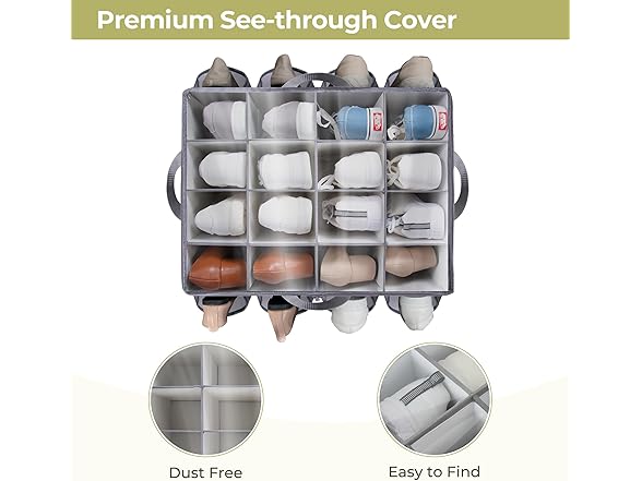 STORAGEIDEAS Fabric Shoe Organizer for Closet, Grey, 2 Pack