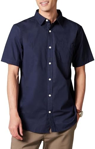 Amazon Essentials Short Sleeve Shirt for Men, Available in Big & Tall, Navy, Large