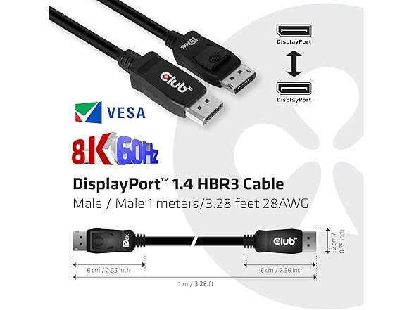 Club3D DisplayPort to DisplayPort 1.4/Hbr3 M/M Cable