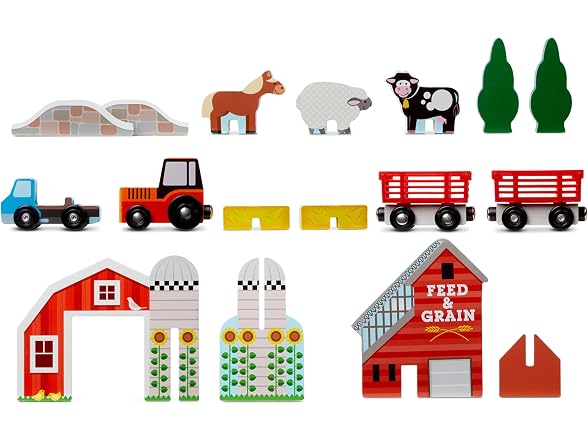 Melissa & Doug 17-Piece Wooden Take-Along Tabletop Farm