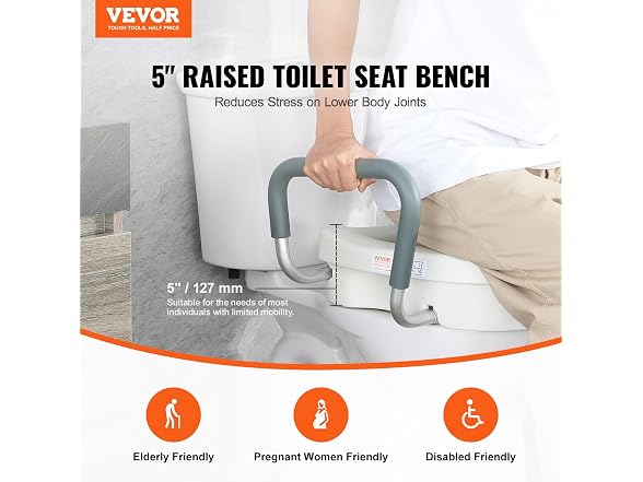 Raised Toilet Seat, 5" Height Raised, 350 lbs