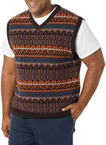 Amazon Essentials Men's Lambs Wool Sweater Vest (Previously Goodthreads), Deep Brown Fair Isle, Large Tall