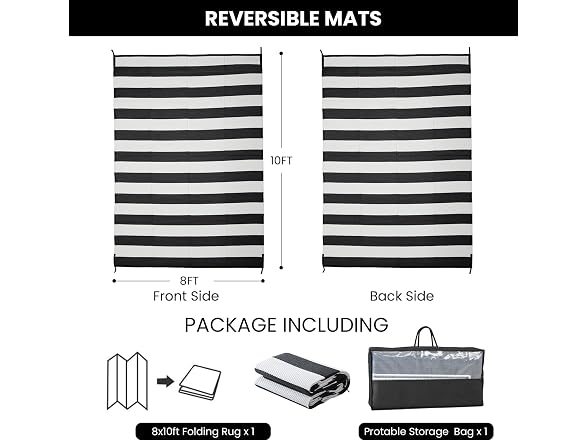 STRICKLANDHOME Outdoor Rug 8x10ft B&W