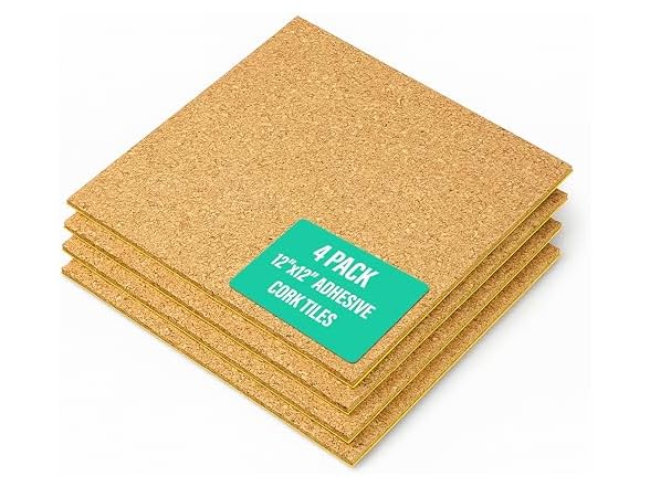 12"x12" Natural Cork Tiles 4 Pack