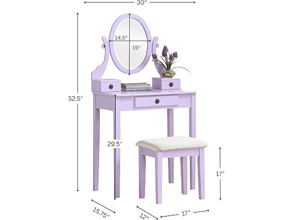 Roundhill Furniture Moniys Wood Moniya Makeup Vanity Table