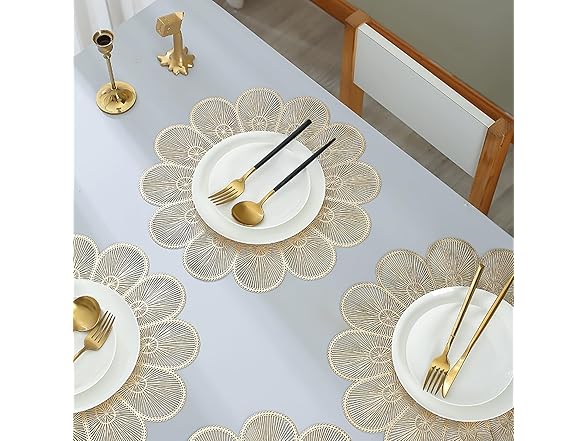 LGJkYF Gold Flower Placemats Set of 8, Spring