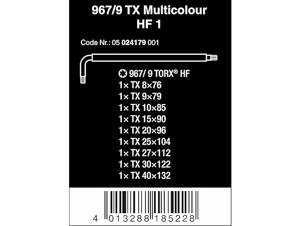 Wera 5024179001 Wera 05024179001 Torx L-Key Set 967