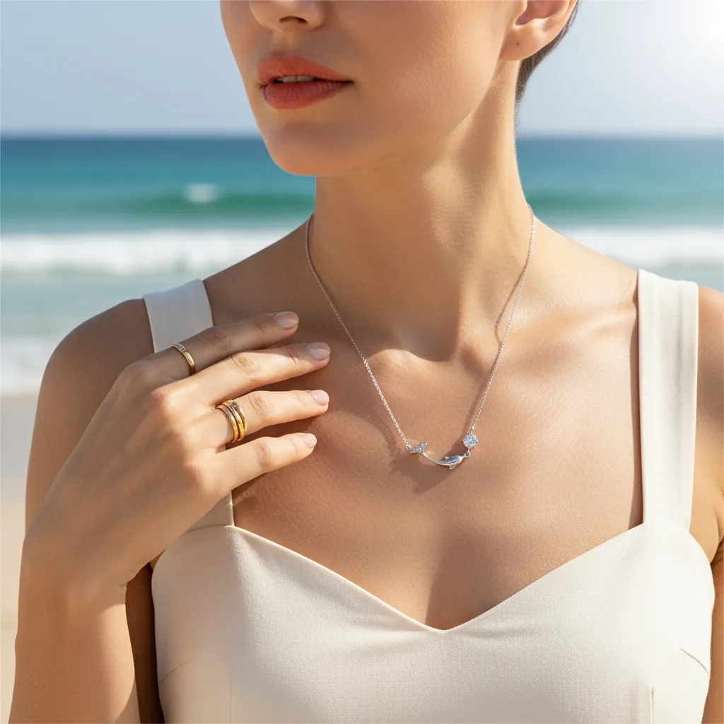 Moissanite Diamond Dolphin Necklace - Gallery 6