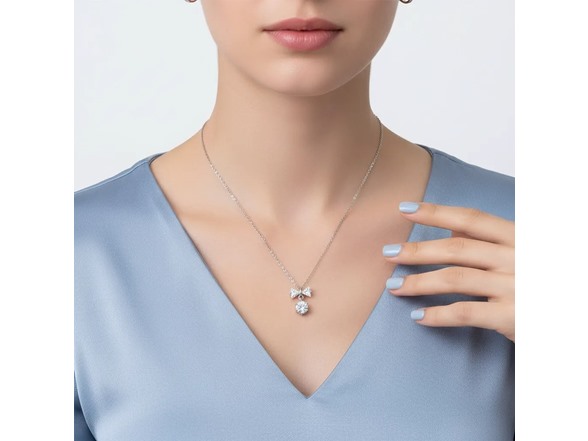 Moissanite Diamond Bow & Round Necklace