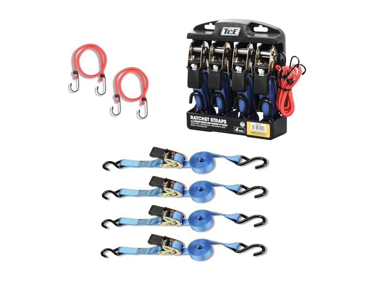 TCE 15 Foot Ratchet Straps, 4 Pcs