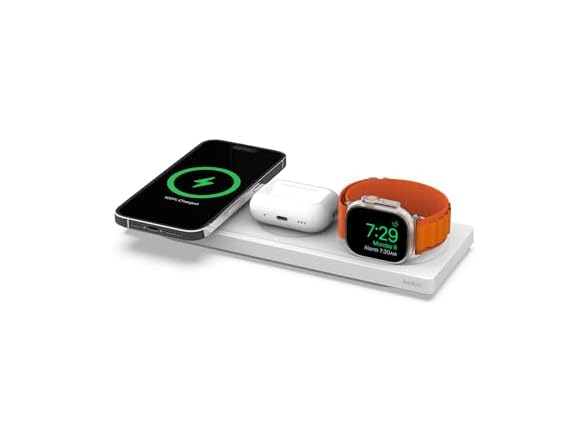 Belkin BoostCharge Pro 15W 3-In-1 Wireless MagSafe Charging Pad - White (Open Box)