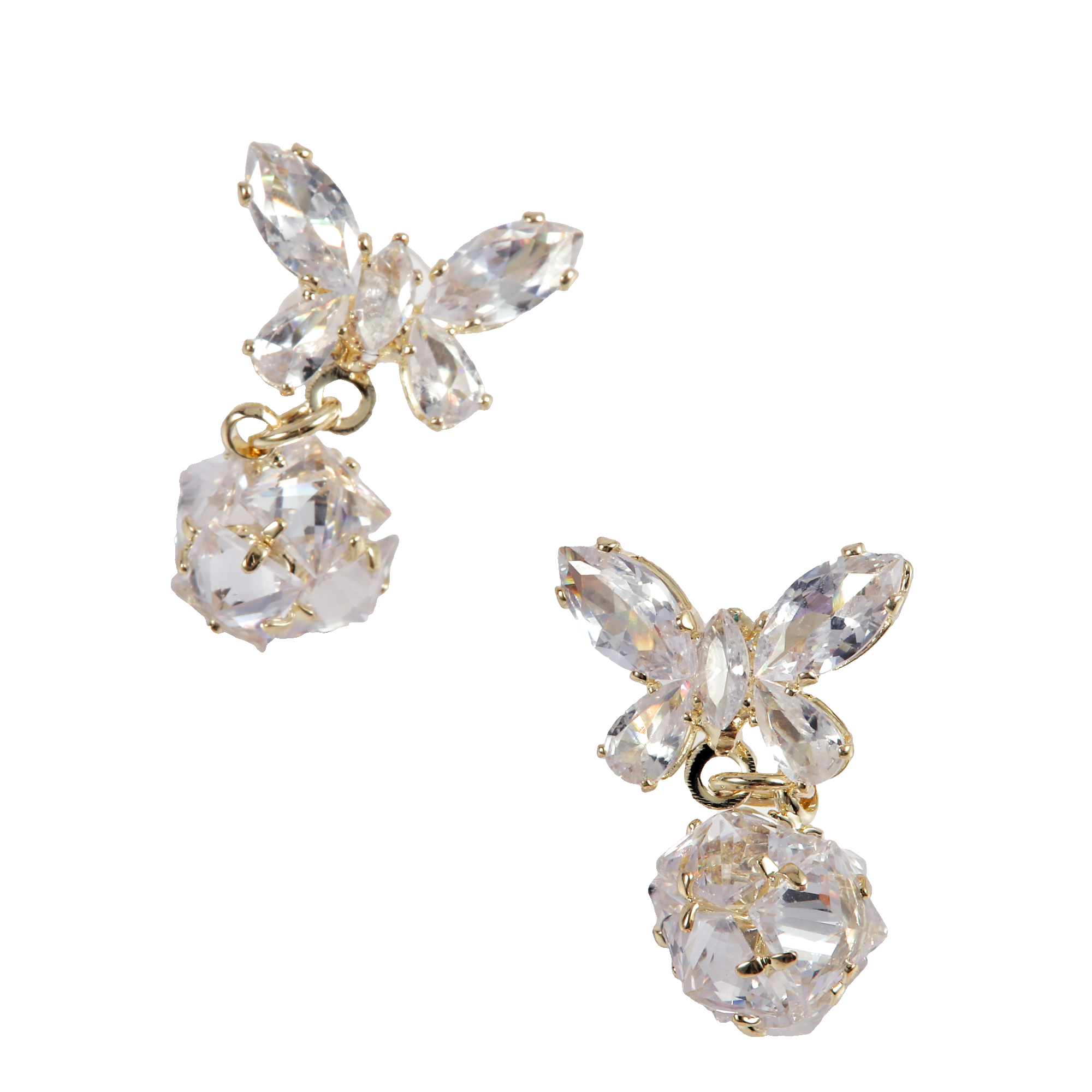 18K Gold Butterfly CZ Drop Earrings - Gallery 5