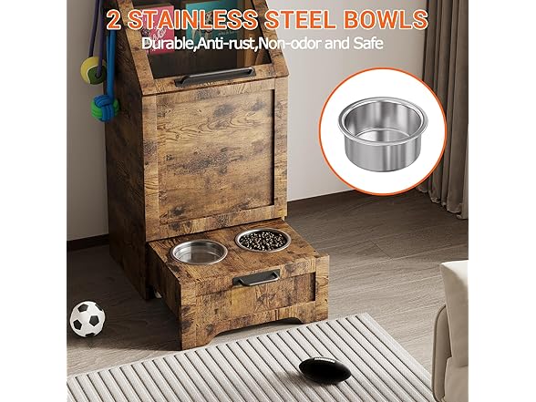 Top Opening Dog Feeding Station, Wooden Storage