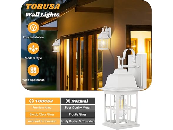TOBUSA B0BL3GFS9C Outdoor Wall Lantern White 2-Pack