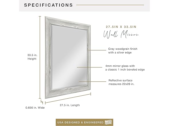MCS 27.5"x 33.5" Large Wall Mirror
