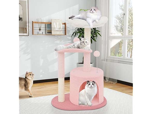 Athena Collection Small Cat Tree Condo with Sisal Scratching Post