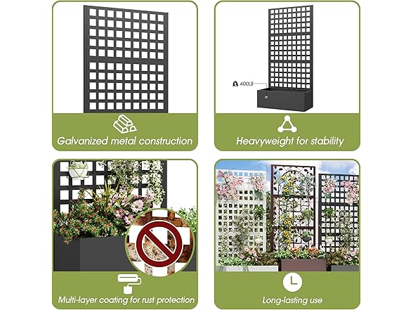 UPHYB Metal Planter Box with Trellis