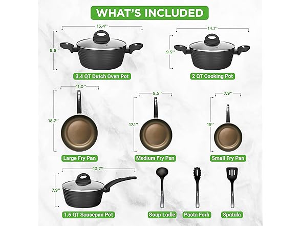 NutriChef Metallic Ridge Line Nonstick Cooking Set