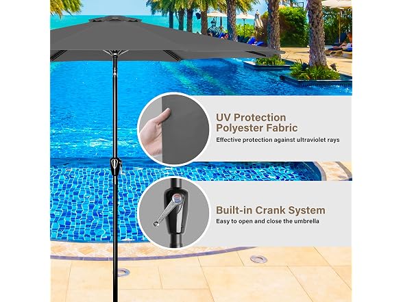 HealSmart 9ft Patio Umbrella Grey