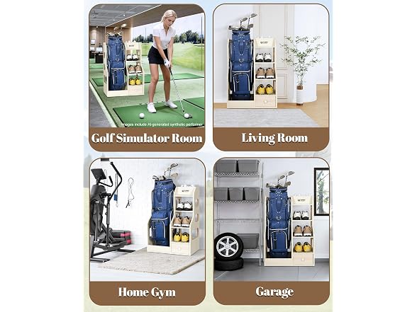 Premium Wooden Golf Bag Organizer Rack